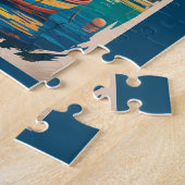 Naples Bay Italy Illustration Travel Art Vintage ジグソーパズル (側面)