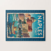 Naples Bay Italy Illustration Travel Art Vintage ジグソーパズル (横)