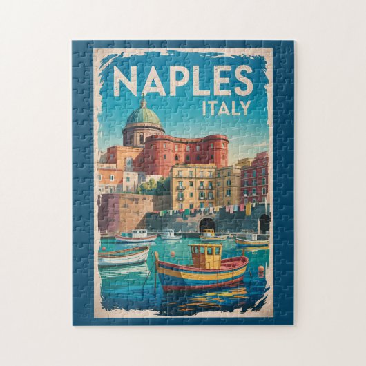 Naples Bay Italy Illustration Travel Art Vintage ジグソーパズル (縦)