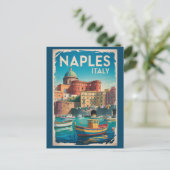 Naples Bay Italy Illustration Travel Art Vintage ポストカード (スタンド正面)