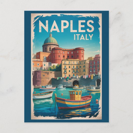 Naples Bay Italy Illustration Travel Art Vintage ポストカード (正面)