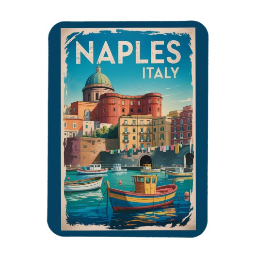 Naples Bay Italy Illustration Travel Art Vintage マグネット (縦)