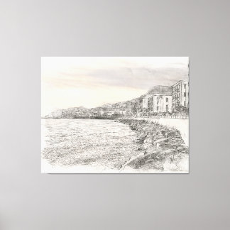 Naples cityscape sketch along beautiful bay coastl キャンバスプリント