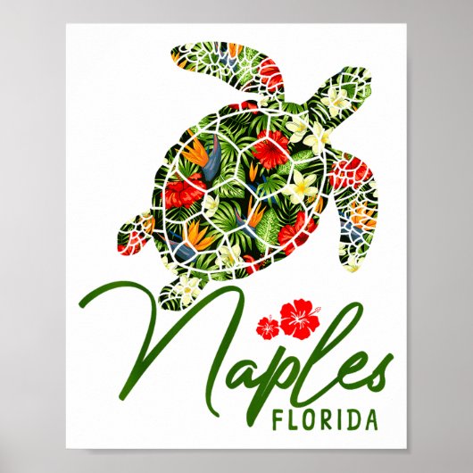 Naples Florida Sea Turtle Tropical Hibiscus Beach  ポスター (正面)
