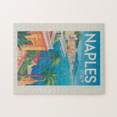 Naples Italy Illustration Travel Art Vintage ジグソーパズル (横)