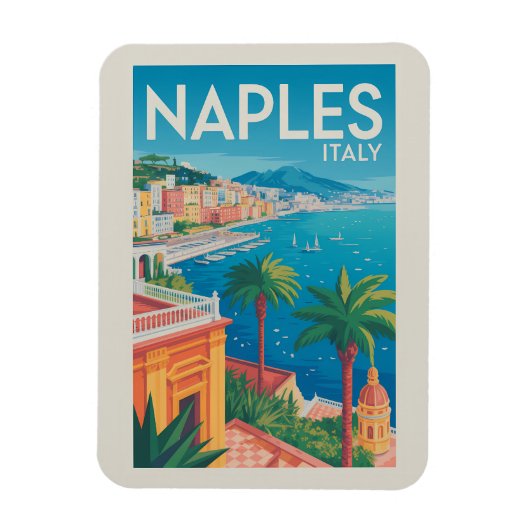 Naples Italy Illustration Travel Art Vintage マグネット (縦)