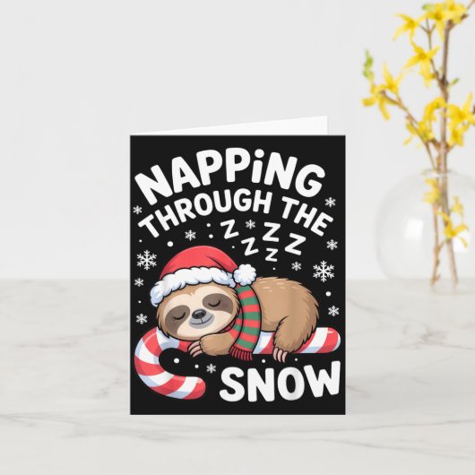 Napng Through The Snow Funny Sloth Candy Cane Xmas カード (黄色い花)
