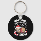 Napng Through The Snow Funny Sloth Candy Cane Xmas キーホルダー (正面)