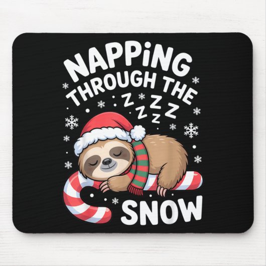 Napng Through The Snow Funny Sloth Candy Cane Xmas マウスパッド (正面)