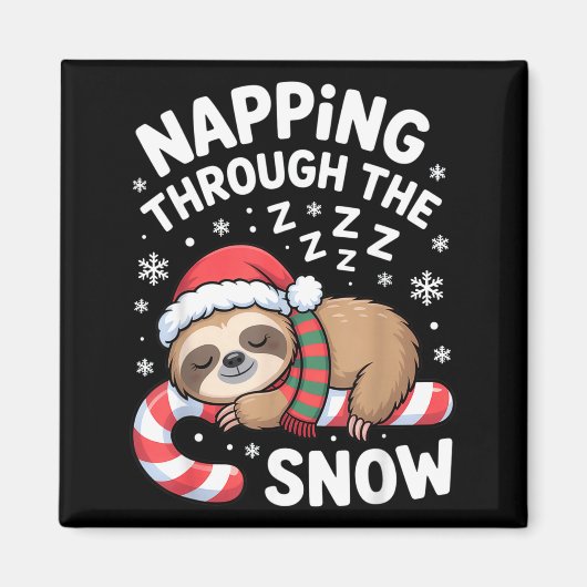Napng Through The Snow Funny Sloth Candy Cane Xmas マグネット (正面)
