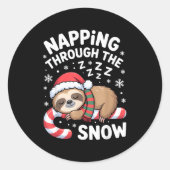 Napng Through The Snow Funny Sloth Candy Cane Xmas ラウンドシール (正面)