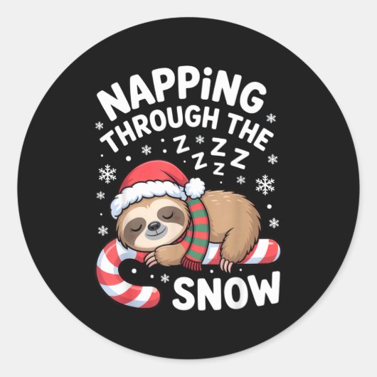 Napng Through The Snow Funny Sloth Candy Cane Xmas ラウンドシール (正面)