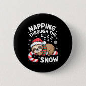 Napng Through The Snow Funny Sloth Candy Cane Xmas 缶バッジ (正面)