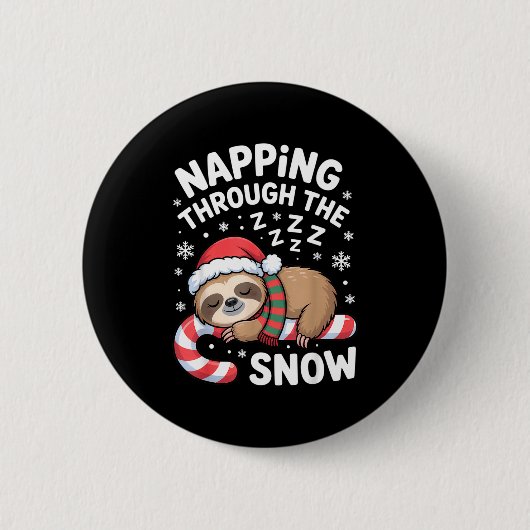 Napng Through The Snow Funny Sloth Candy Cane Xmas 缶バッジ (正面)