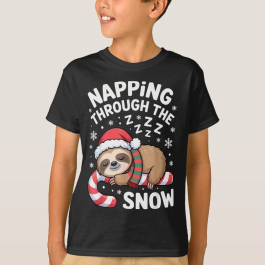 Napng Through The Snow Funny Sloth Candy Cane Xmas Tシャツ (正面)