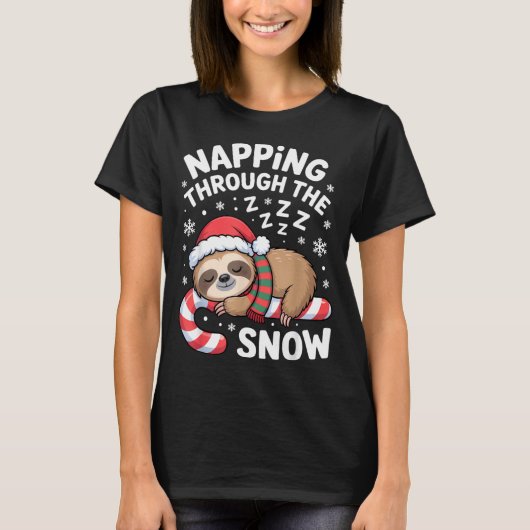 Napng Through The Snow Funny Sloth Candy Cane Xmas Tシャツ (正面)