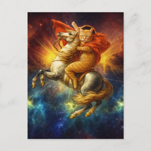 Napoleon Cat Riding Horse Through Galaxy           ポストカード (正面)