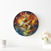 Napoleon Cat Riding Horse Through Galaxy           ラージ壁時計 (ホーム)