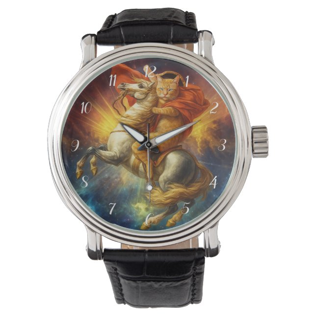 Napoleon Cat Riding Horse Through Galaxy           腕時計 (正面)