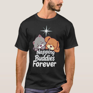 Napping Buddies Forever - cat/dog Tシャツデザイン Tシャツ