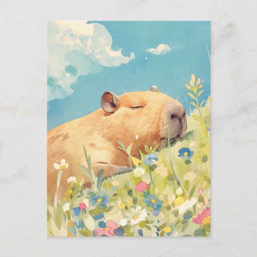 Napping Capybara in Colorful Wildflower Meadow ポストカード (正面)