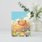 Napping Capybara in Summer Wildflower Meadow ポストカード (スタンド正面)