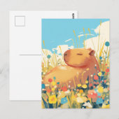 Napping Capybara in Summer Wildflower Meadow ポストカード (正面/裏面)