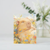 Napping Capybara in Sunny Wildflower Meadow ポストカード (スタンド正面)