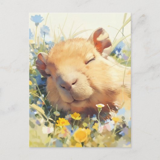Napping Capybara in Wildflower Meadow ポストカード (正面)