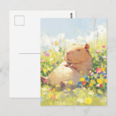 Napping Capybara in Wildflower Summer Meadow ポストカード (正面/裏面)
