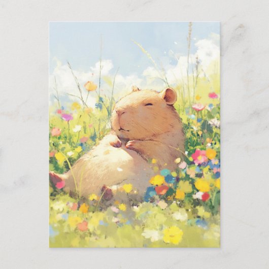 Napping Capybara in Wildflower Summer Meadow ポストカード (正面)