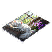 Napping White Cat and Purple Flowers ノートブック (左側)