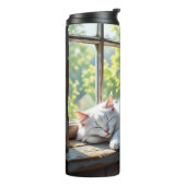 Napping White Cat and Purple Flowers Personalized タンブラー (回転左)