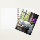 Napping White Cat and Purple Flowers Personalized プランナー手帳 (ディスプレー)