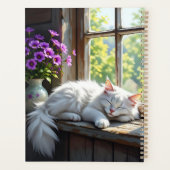 Napping White Cat and Purple Flowers Personalized プランナー手帳 (裏面)