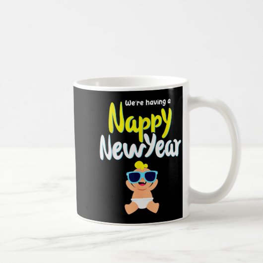 Nappy New Year Diaper Expecting Pregnant Funny Hap コーヒーマグカップ (右)