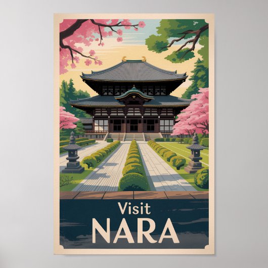 Nara Japan Illustration Travel Art Vintage ポスター (正面)
