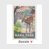 Nara Park Japan Deer Illustration Travel Art Retro シール (シート)