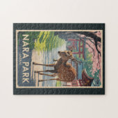 Nara Park Japan Deer Illustration Travel Art Retro ジグソーパズル (横)