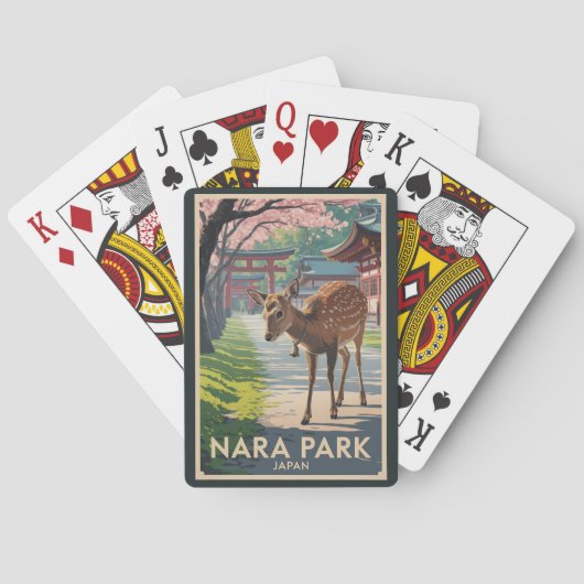 Nara Park Japan Deer Illustration Travel Art Retro トランプ (裏面)