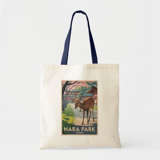 Nara Park Japan Deer Illustration Travel Art Retro トートバッグ (正面)