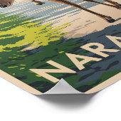 Nara Park Japan Deer Illustration Travel Art Retro ポスター (角)