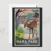 Nara Park Japan Deer Illustration Travel Art Retro ポストカード (正面/裏面)