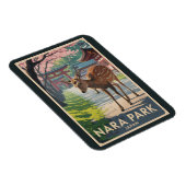 Nara Park Japan Deer Illustration Travel Art Retro マグネット (右側)