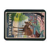 Nara Park Japan Deer Illustration Travel Art Retro マグネット (横)