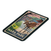 Nara Park Japan Deer Illustration Travel Art Retro マグネット (左側)