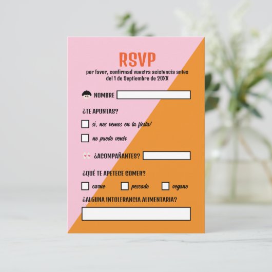 Naranja y Rosa Triangulo Comida Boda 出欠カード (スタンド正面)