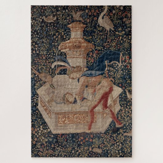 Narcissus at the Well, Medieval Tapestry ジグソーパズル (縦)