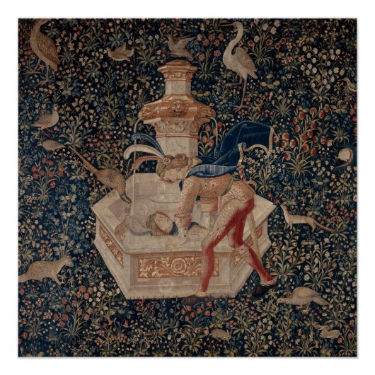 Narcissus at the Well, Medieval Tapestry ポスター (正面)