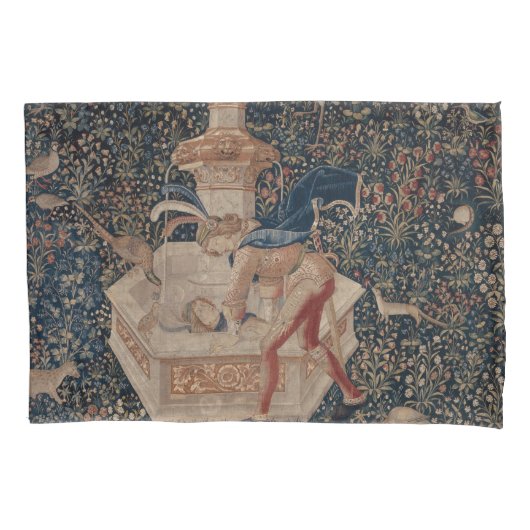 Narcissus at the Well, Medieval Tapestry 枕カバー (正面)